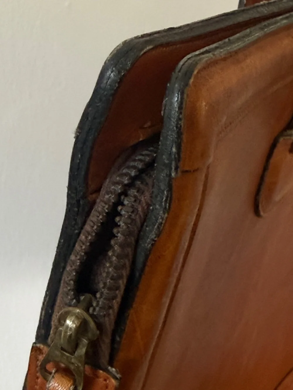 Vintage Cognac Leather Briefcase Portfolio Bag Executive Work Tote